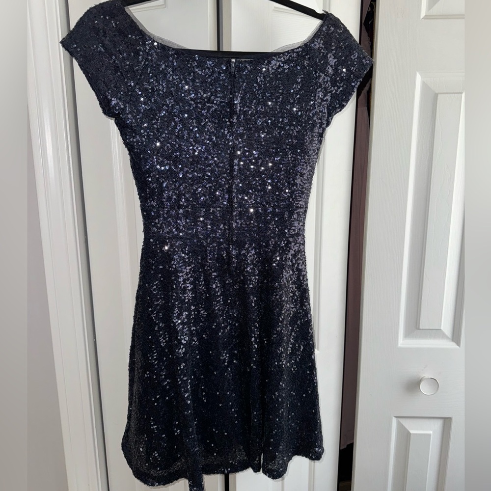 blue dress for baby girl Vintage A.J Bari silk black/blue sequins dress – The Era NYC main image 0